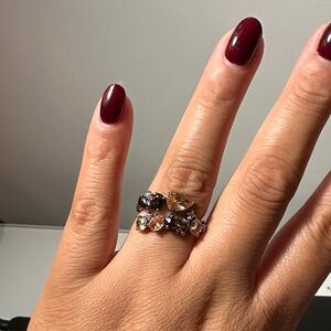 Bomb Party Size 7 Smokey Topaz and Brown Stone Ring on Hematite Plating
